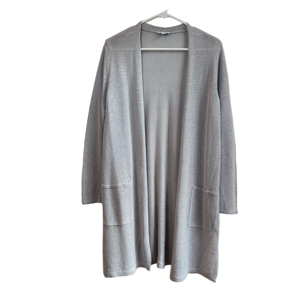 J JILL Linen Longline Open Cardigan